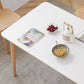 Mesa de comedor rectangular de piedra moderna con patas de madera para comedor