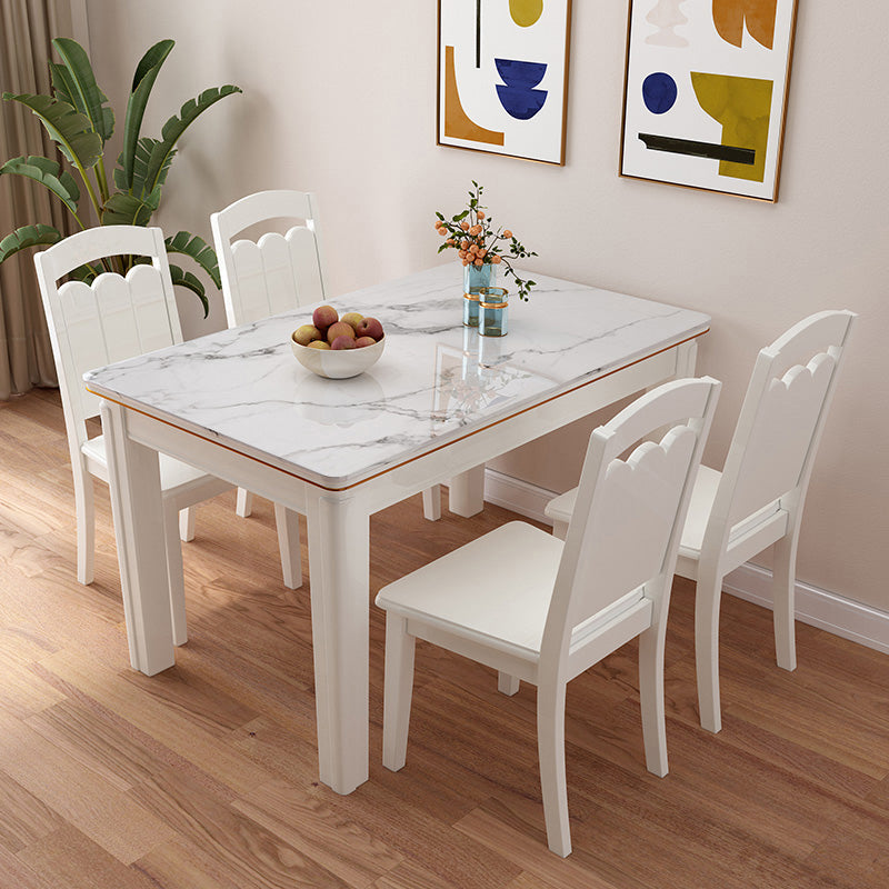 White Rectangle Dining Site Table Marble Dining Room Collection with 4-foot