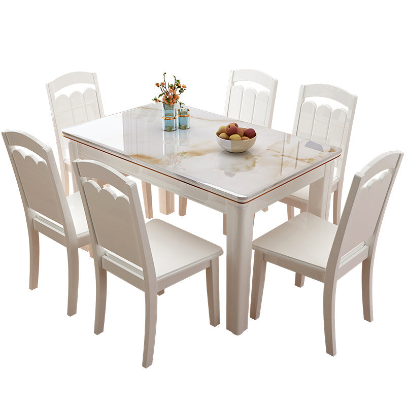 White Rectangle Dining Site Table Marble Dining Room Collection with 4-foot