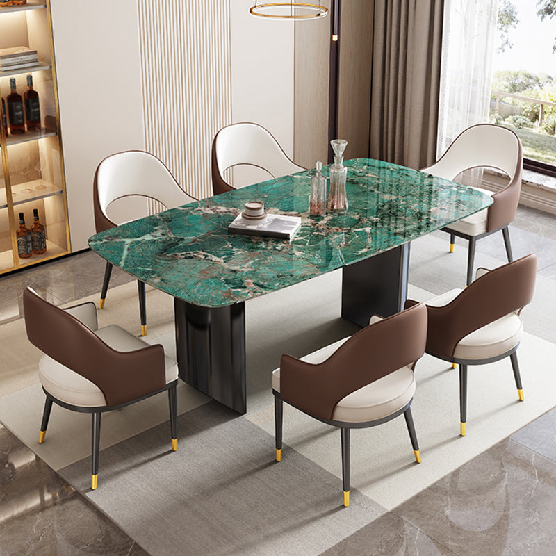 Mesa de comedor con pedestal doble, mesa de comedor rectangular para cocina