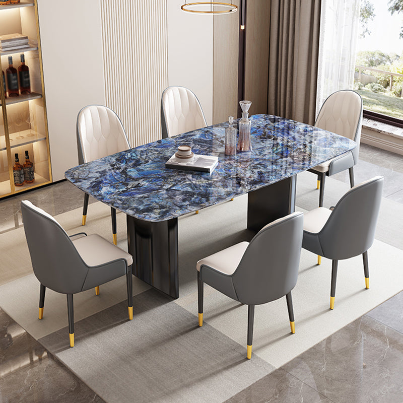 Mesa de comedor con pedestal doble, mesa de comedor rectangular para cocina