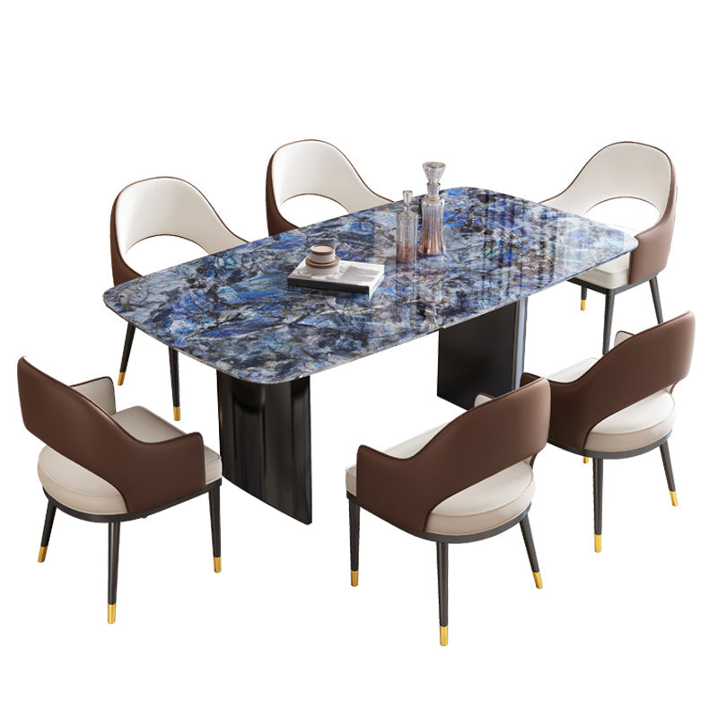 Mesa de comedor con pedestal doble, mesa de comedor rectangular para cocina