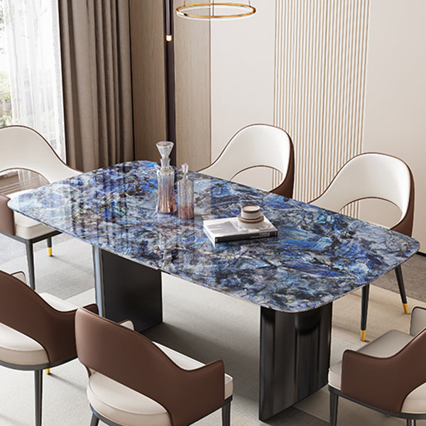 Mesa de comedor con pedestal doble, mesa de comedor rectangular para cocina