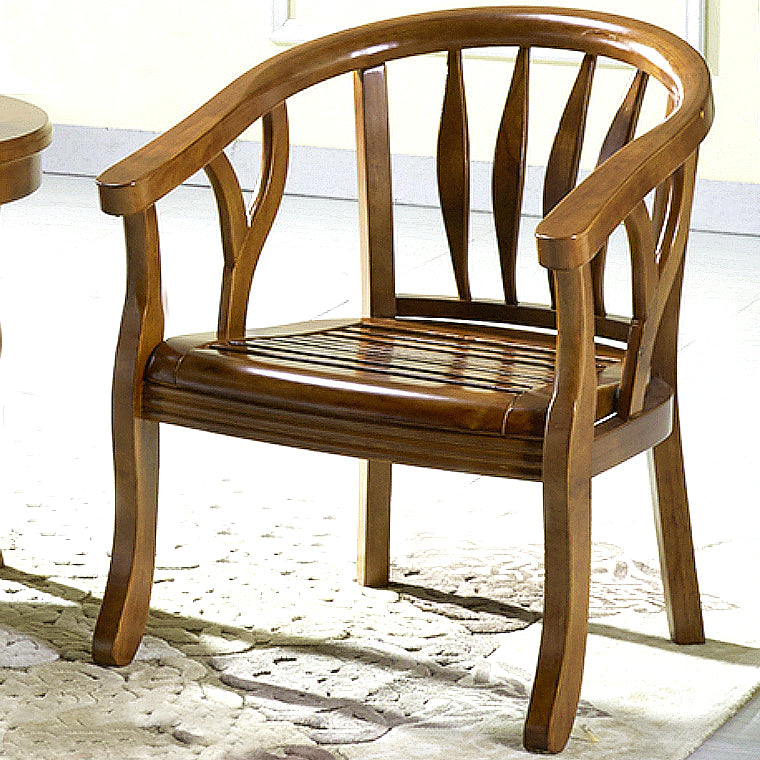 Modern Simple Arm Chair Wooden Frame Arm Dining Chair for Dining Room Brown-Khaki 1 Piece Clearhalo 'Dining Chairs' 'Dining Tables & Seating' 'dining_chair' 'furn' 'furn_dining_chair' 'Furniture' 'Kitchen & Dining Furniture' 7536865