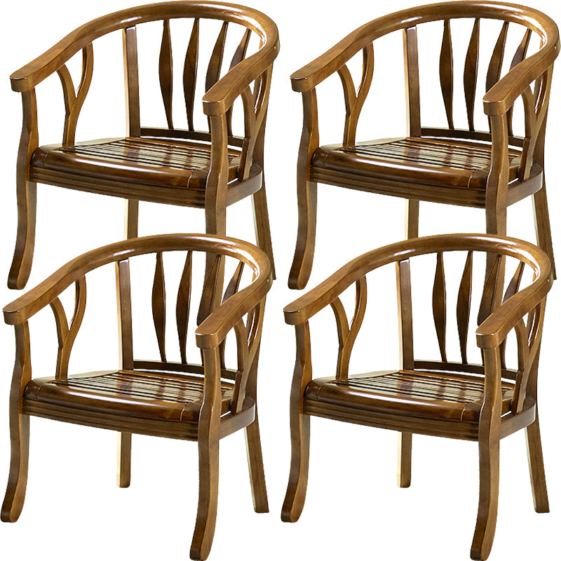 Modern Simple Arm Chair Wooden Frame Arm Dining Chair for Dining Room Brown-Khaki 4 Piece Set Clearhalo 'Dining Chairs' 'Dining Tables & Seating' 'dining_chair' 'furn' 'furn_dining_chair' 'Furniture' 'Kitchen & Dining Furniture' 7536867