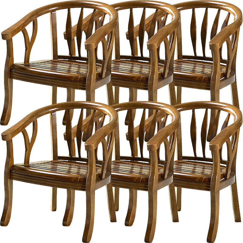 Modern Simple Arm Chair Wooden Frame Arm Dining Chair for Dining Room Brown-Khaki 6 Piece Set Clearhalo 'Dining Chairs' 'Dining Tables & Seating' 'dining_chair' 'furn' 'furn_dining_chair' 'Furniture' 'Kitchen & Dining Furniture' 7536868