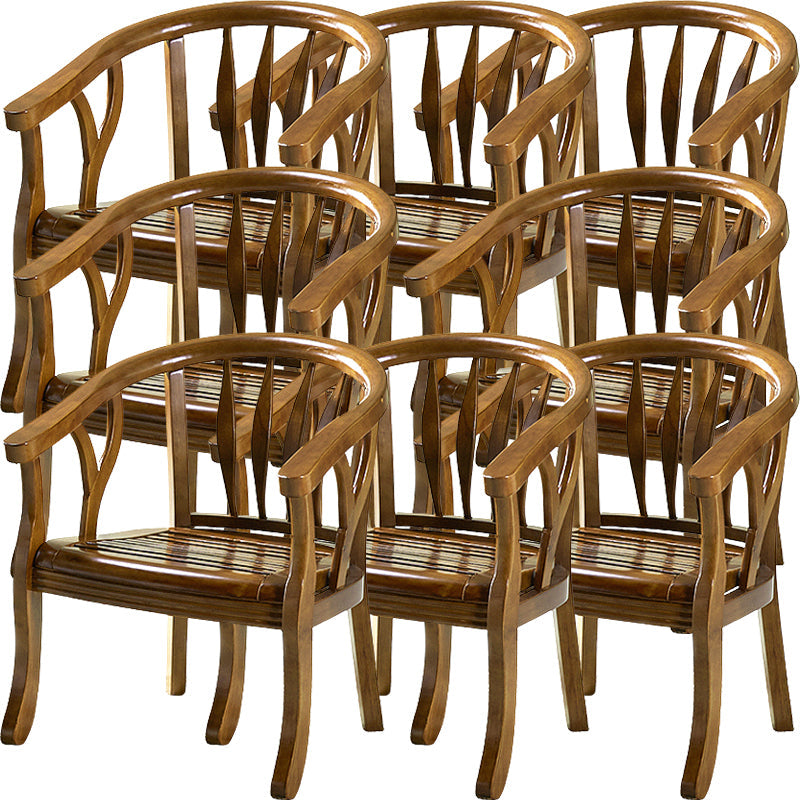 Modern Simple Arm Chair Wooden Frame Arm Dining Chair for Dining Room Brown-Khaki 8 Piece Set Clearhalo 'Dining Chairs' 'Dining Tables & Seating' 'dining_chair' 'furn' 'furn_dining_chair' 'Furniture' 'Kitchen & Dining Furniture' 7536869