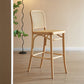 Tabouret de bar en rotin sans bras contemporain avec base de bois massif en cendres