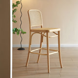 Sgabello da bar rattan senza braccio contemporaneo con base in legno massiccio di cenere
