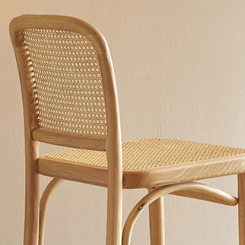 Tabouret de bar en rotin sans bras contemporain avec base de bois massif en cendres