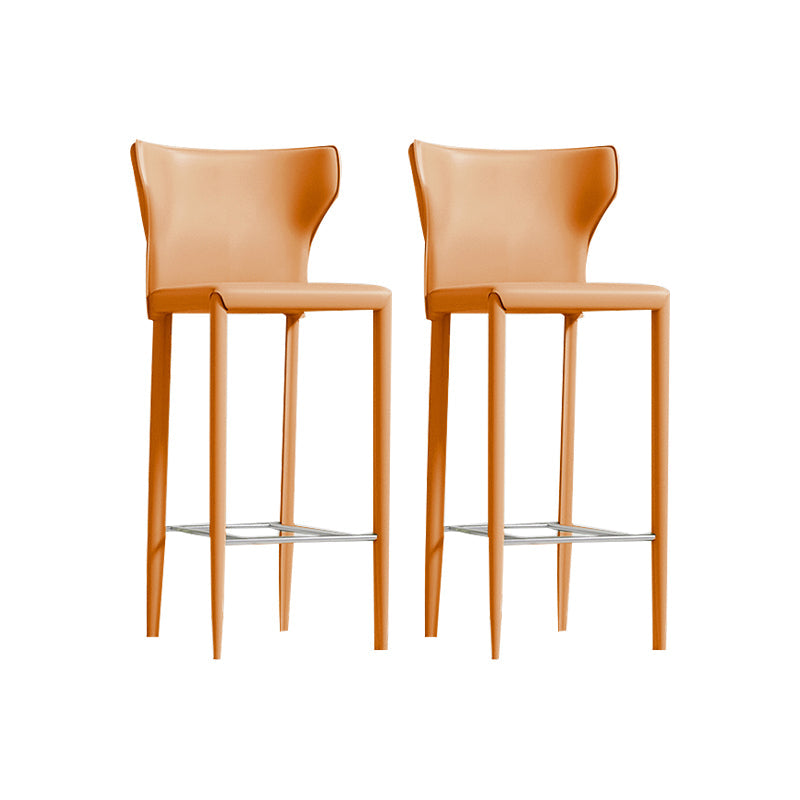 Contemporary Faux Leather 39-inch Bar Stools with Metal Base Orange 2 Piece Set Clearhalo 'Bar Furniture' 'Bar Stools' 'bar_stools' 'furn' 'furn_bar_stools' 'Furniture' 'Kitchen & Dining Furniture' 7537497
