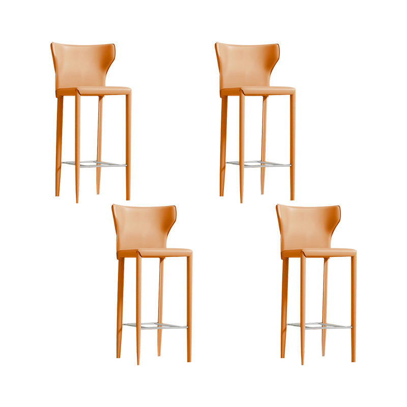 Contemporary Faux Leather 39-inch Bar Stools with Metal Base Orange 4 Piece Set Clearhalo 'Bar Furniture' 'Bar Stools' 'bar_stools' 'furn' 'furn_bar_stools' 'Furniture' 'Kitchen & Dining Furniture' 7537499