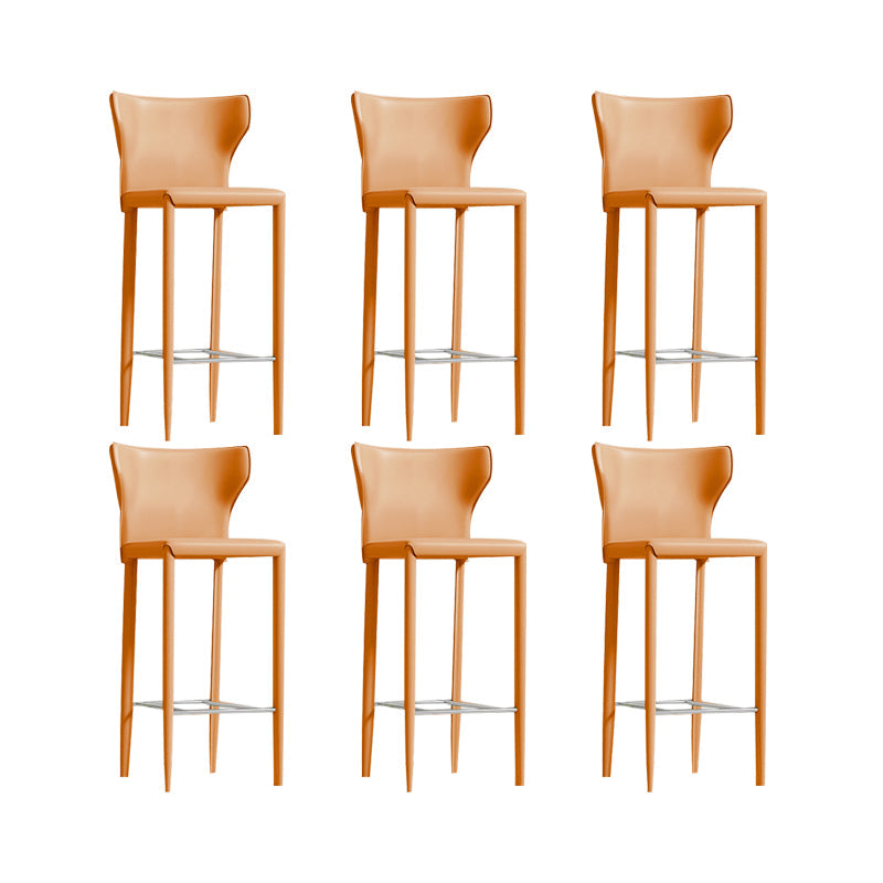 Contemporary Faux Leather 39-inch Bar Stools with Metal Base Orange 6 Piece Set Clearhalo 'Bar Furniture' 'Bar Stools' 'bar_stools' 'furn' 'furn_bar_stools' 'Furniture' 'Kitchen & Dining Furniture' 7537501