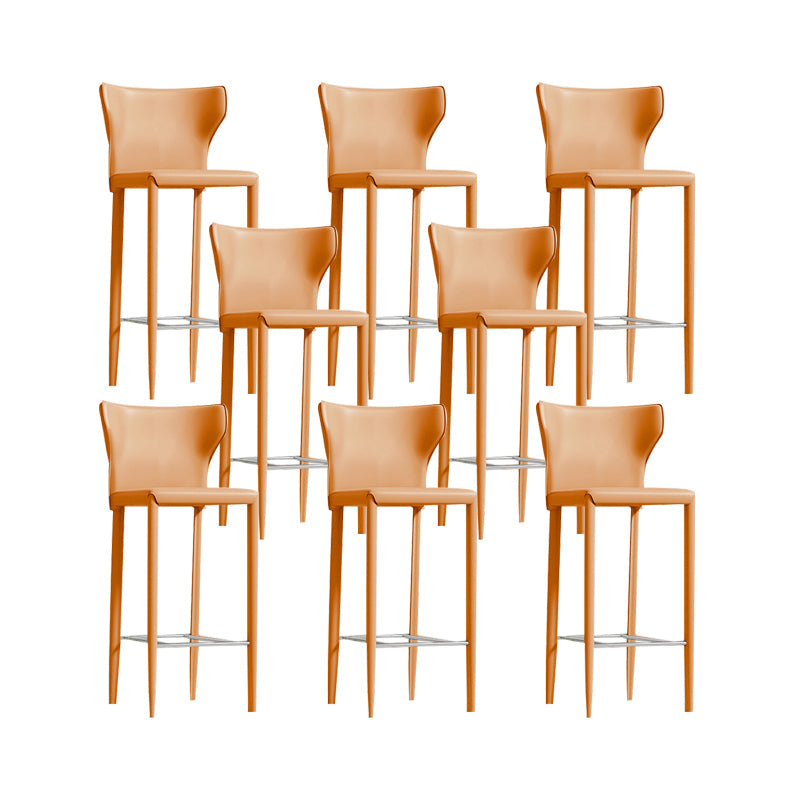 Contemporary Faux Leather 39-inch Bar Stools with Metal Base Orange 8 Piece Set Clearhalo 'Bar Furniture' 'Bar Stools' 'bar_stools' 'furn' 'furn_bar_stools' 'Furniture' 'Kitchen & Dining Furniture' 7537502