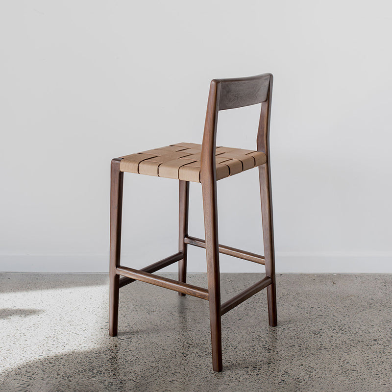 Tabouret de bar en faux cuir contemporain 37,4 pouces avec base en bois massif