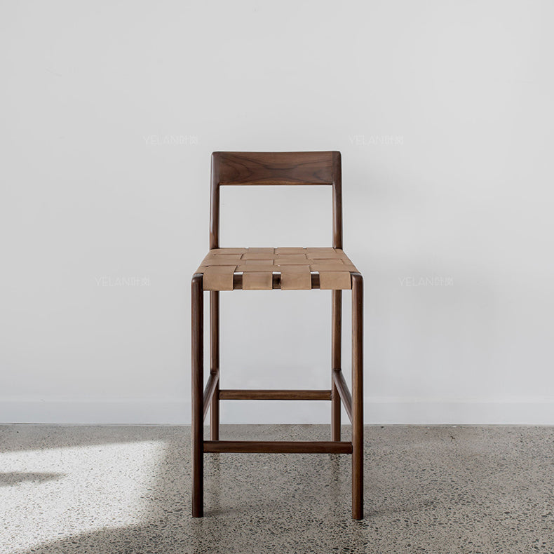Tabouret de bar en faux cuir contemporain 37,4 pouces avec base en bois massif