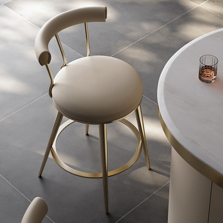 Glam Style Low Back Round Upholstered Bar Stool with Metal Legs Clearhalo 'Bar Furniture' 'Bar Stools' 'bar_stools' 'furn' 'furn_bar_stools' 'Furniture' 'Kitchen & Dining Furniture' 7537764