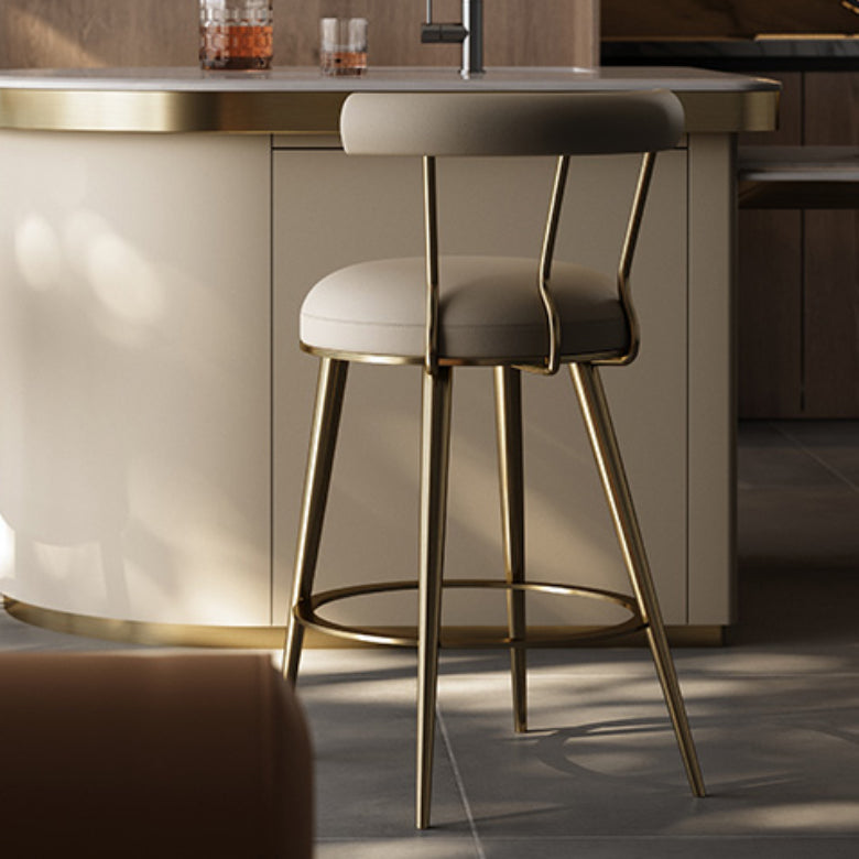 Glam Style Low Back Round Upholstered Bar Stool with Metal Legs Clearhalo 'Bar Furniture' 'Bar Stools' 'bar_stools' 'furn' 'furn_bar_stools' 'Furniture' 'Kitchen & Dining Furniture' 7537766