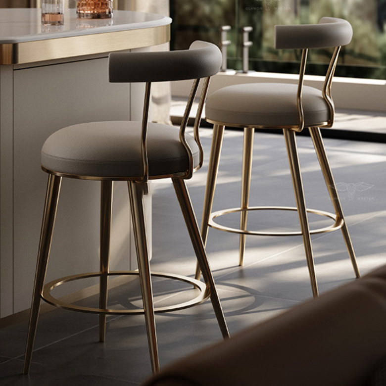 Glam Style Low Back Round Upholstered Bar Stool with Metal Legs Clearhalo 'Bar Furniture' 'Bar Stools' 'bar_stools' 'furn' 'furn_bar_stools' 'Furniture' 'Kitchen & Dining Furniture' 7537775