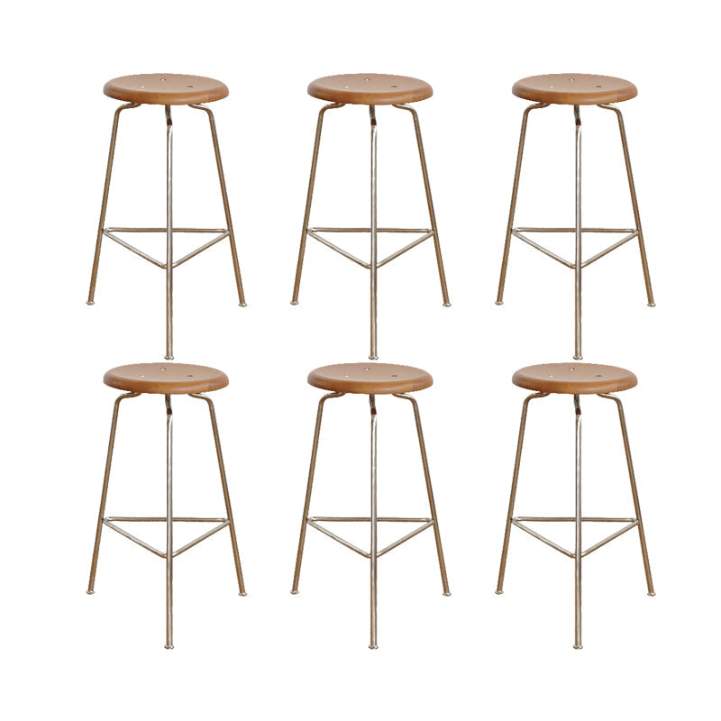 Contemporary Solid Wood Round Armless Bar Stool with Metal Base