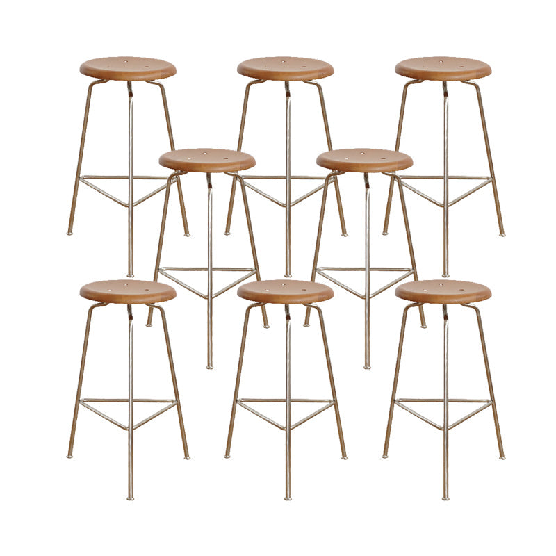 Contemporary Solid Wood Round Armless Bar Stool with Metal Base