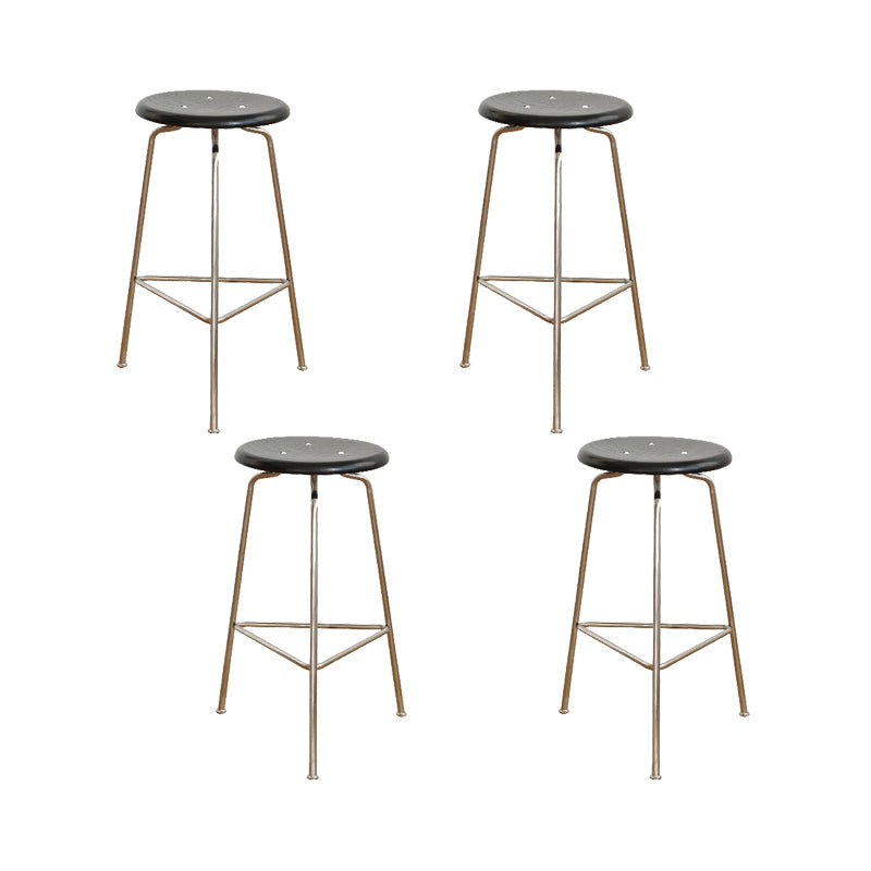 Contemporary Solid Wood Round Armless Bar Stool with Metal Base