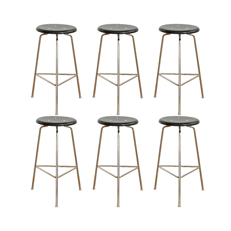 Contemporary Solid Wood Round Armless Bar Stool with Metal Base