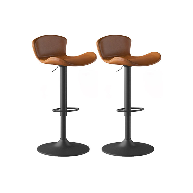 Faux Leather Adjustable Height Swivel Armless Bar Stool with Footrest Yellowish Brown 2 Piece Set Clearhalo 'Bar Furniture' 'Bar Stools' 'bar_stools' 'furn' 'furn_bar_stools' 'Furniture' 'Kitchen & Dining Furniture' 7537925