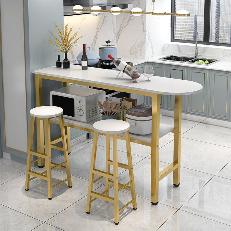 Modern Style Bar Table Set 3 Pieces Bar Table Set with Metal Base for Kitchen Table & Chair(s) Beige Gold Clearhalo 'Bar Furniture' 'furn' 'furn_home_bar_bar_sets' 'Furniture' 'Home Bars & Bar Sets' 'home_bar_bar_sets' 'Kitchen & Dining Furniture' 7537972