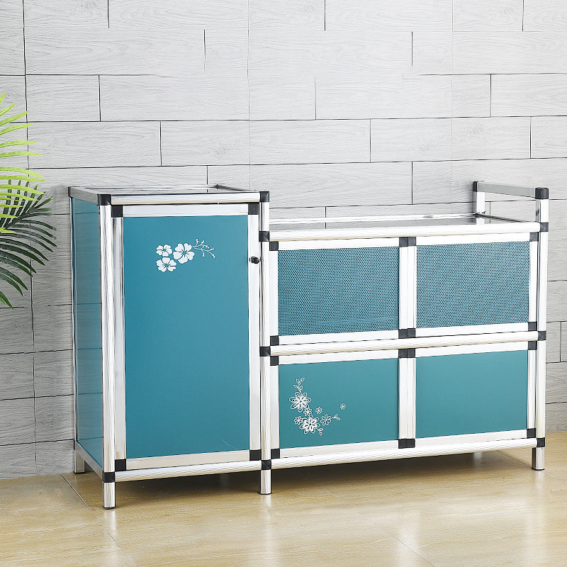 Contemporary Sideboard Cabinet Metal Sideboard Table with Doors for Dining Room 47"L x 16"W x 30"H Sky Blue Clearhalo 'buffet_sideboard' 'Buffets & Sideboards' 'furn' 'furn_buffet_sideboard' 'Furniture' 'Kitchen & Dining Furniture' 7538284