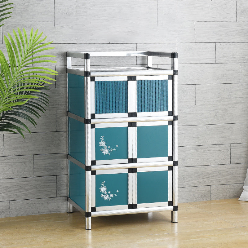 Contemporary Sideboard Cabinet Metal Sideboard Table with Doors for Dining Room 20"L x 16"W x 37"H Sky Blue Clearhalo 'buffet_sideboard' 'Buffets & Sideboards' 'furn' 'furn_buffet_sideboard' 'Furniture' 'Kitchen & Dining Furniture' 7538286