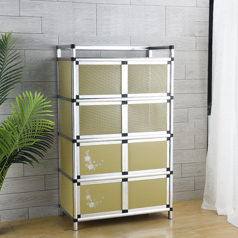 Contemporary Sideboard Cabinet Metal Sideboard Table with Doors for Dining Room 31"L x 16"W x 53"H Gold Clearhalo 'buffet_sideboard' 'Buffets & Sideboards' 'furn' 'furn_buffet_sideboard' 'Furniture' 'Kitchen & Dining Furniture' 7538305