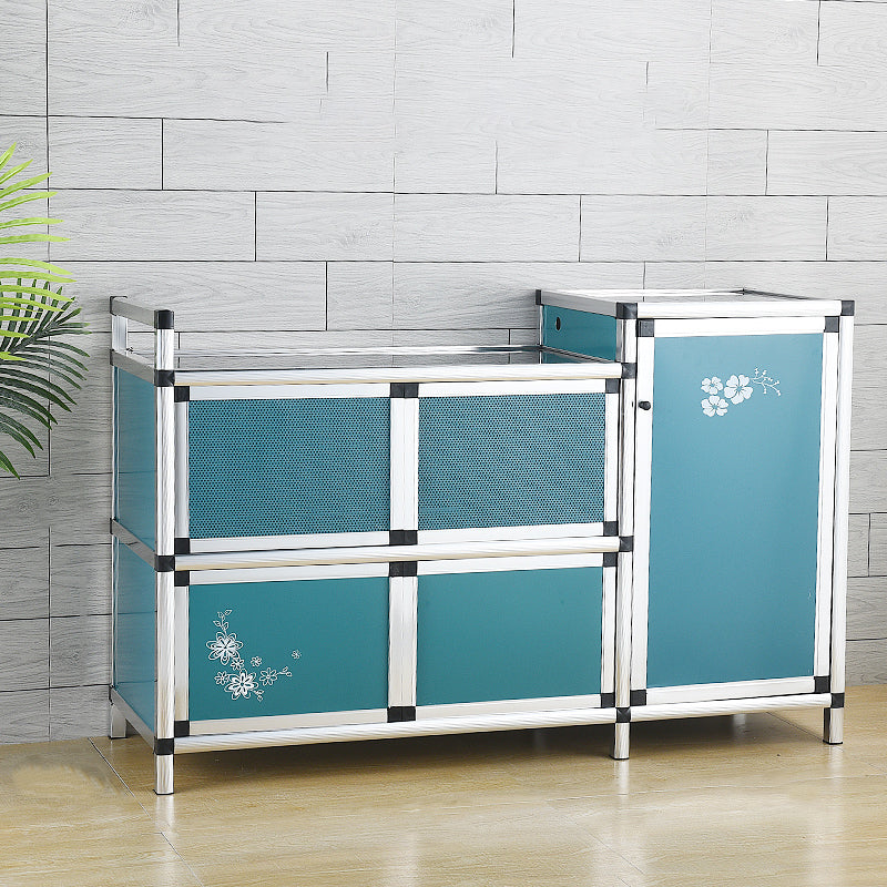 Contemporary Sideboard Cabinet Metal Sideboard Table with Doors for Dining Room 47"L x 16"W x 30"H Blue Clearhalo 'buffet_sideboard' 'Buffets & Sideboards' 'furn' 'furn_buffet_sideboard' 'Furniture' 'Kitchen & Dining Furniture' 7538307
