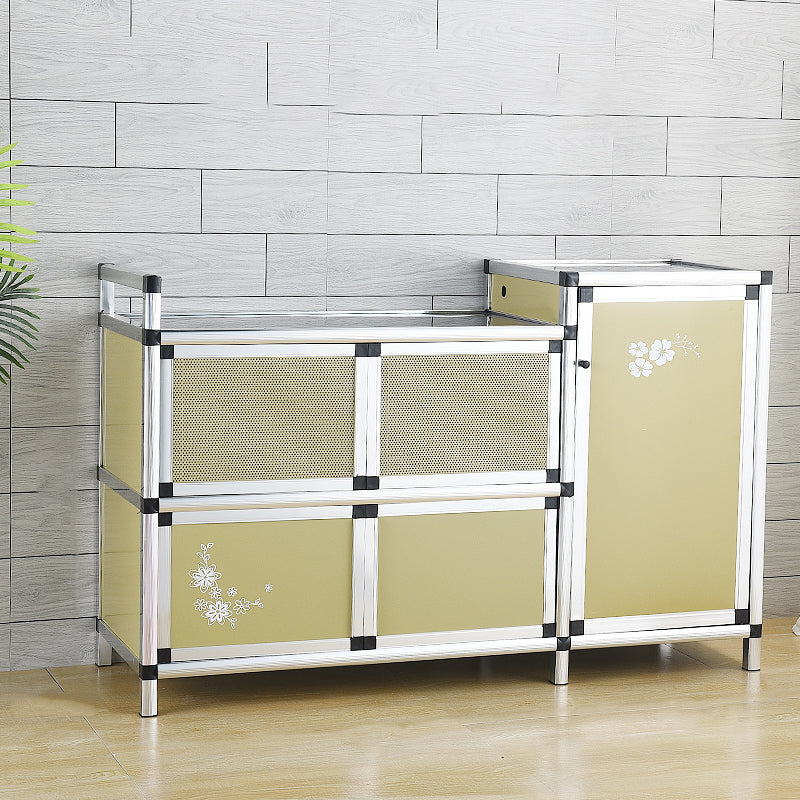 Contemporary Sideboard Cabinet Metal Sideboard Table with Doors for Dining Room 47"L x 16"W x 30"H Gold-White Clearhalo 'buffet_sideboard' 'Buffets & Sideboards' 'furn' 'furn_buffet_sideboard' 'Furniture' 'Kitchen & Dining Furniture' 7538308