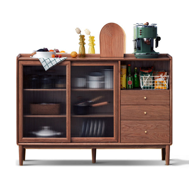 Contemporary Sideboard Cabinet Oak Sideboard Table with Drawers for Dining Room 47.2"L x 11.8"W x 38.6"H Walnut Clearhalo 'buffet_sideboard' 'Buffets & Sideboards' 'furn' 'furn_buffet_sideboard' 'Furniture' 'Kitchen & Dining Furniture' 7538324