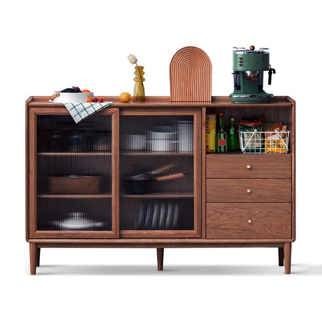 Contemporary Sideboard Cabinet Oak Sideboard Table with Drawers for Dining Room 59.1"L x 11.8"W x 38.6"H Walnut Clearhalo 'buffet_sideboard' 'Buffets & Sideboards' 'furn' 'furn_buffet_sideboard' 'Furniture' 'Kitchen & Dining Furniture' 7538326