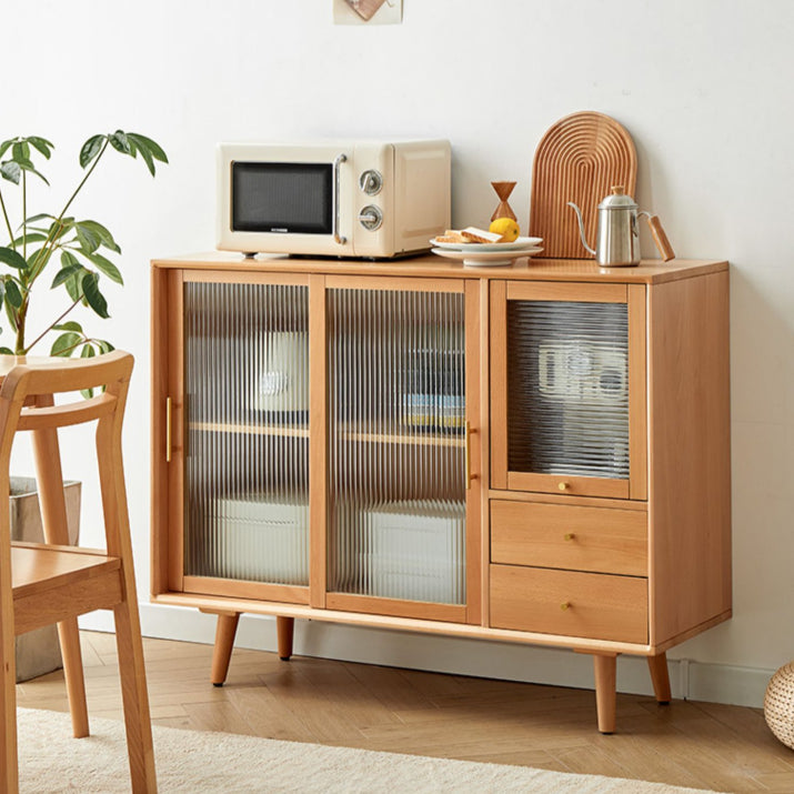 Contemporary Beech Dining Server Glass Doors Buffet Server for Dining Room Clearhalo 'buffet_sideboard' 'Buffets & Sideboards' 'furn' 'furn_buffet_sideboard' 'Furniture' 'Kitchen & Dining Furniture' 7538336