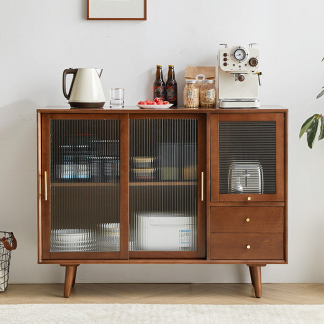 Contemporary Beech Dining Server Glass Doors Buffet Server for Dining Room Clearhalo 'buffet_sideboard' 'Buffets & Sideboards' 'furn' 'furn_buffet_sideboard' 'Furniture' 'Kitchen & Dining Furniture' 7538338