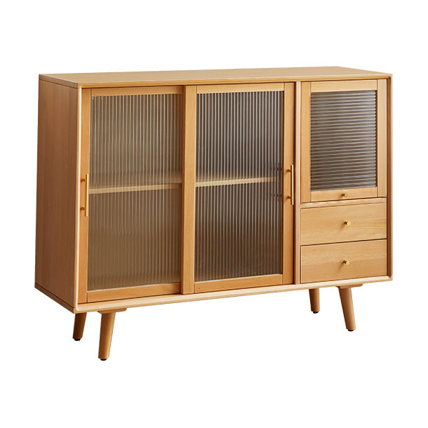 Contemporary Beech Dining Server Glass Doors Buffet Server for Dining Room 47"L x 16"W x 36"H Natural 3 Clearhalo 'buffet_sideboard' 'Buffets & Sideboards' 'furn' 'furn_buffet_sideboard' 'Furniture' 'Kitchen & Dining Furniture' 7538340