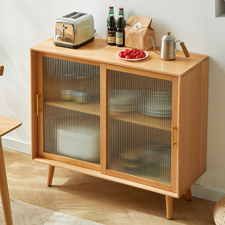 Contemporary Beech Dining Server Glass Doors Buffet Server for Dining Room Clearhalo 'buffet_sideboard' 'Buffets & Sideboards' 'furn' 'furn_buffet_sideboard' 'Furniture' 'Kitchen & Dining Furniture' 7538341