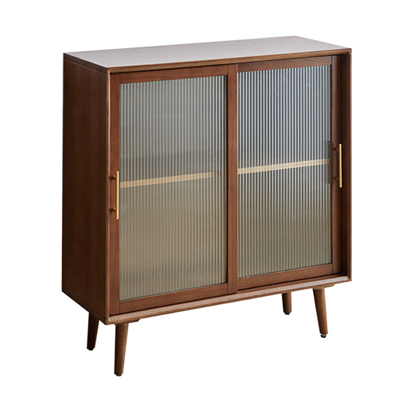 Contemporary Beech Dining Server Glass Doors Buffet Server for Dining Room 28"L x 16"W x 36"H Walnut 2 Clearhalo 'buffet_sideboard' 'Buffets & Sideboards' 'furn' 'furn_buffet_sideboard' 'Furniture' 'Kitchen & Dining Furniture' 7538342