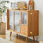 Contemporary Beech Dining Server Glass Doors Buffet Server for Dining Room Clearhalo 'buffet_sideboard' 'Buffets & Sideboards' 'furn' 'furn_buffet_sideboard' 'Furniture' 'Kitchen & Dining Furniture' 7538343