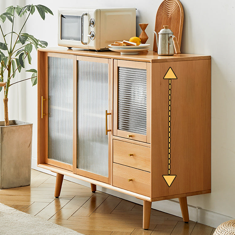 Contemporary Beech Dining Server Glass Doors Buffet Server for Dining Room Clearhalo 'buffet_sideboard' 'Buffets & Sideboards' 'furn' 'furn_buffet_sideboard' 'Furniture' 'Kitchen & Dining Furniture' 7538343