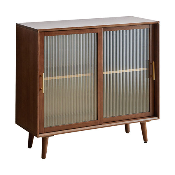 Contemporary Beech Dining Server Glass Doors Buffet Server for Dining Room 39"L x 16"W x 36"H Walnut 2 Clearhalo 'buffet_sideboard' 'Buffets & Sideboards' 'furn' 'furn_buffet_sideboard' 'Furniture' 'Kitchen & Dining Furniture' 7538344