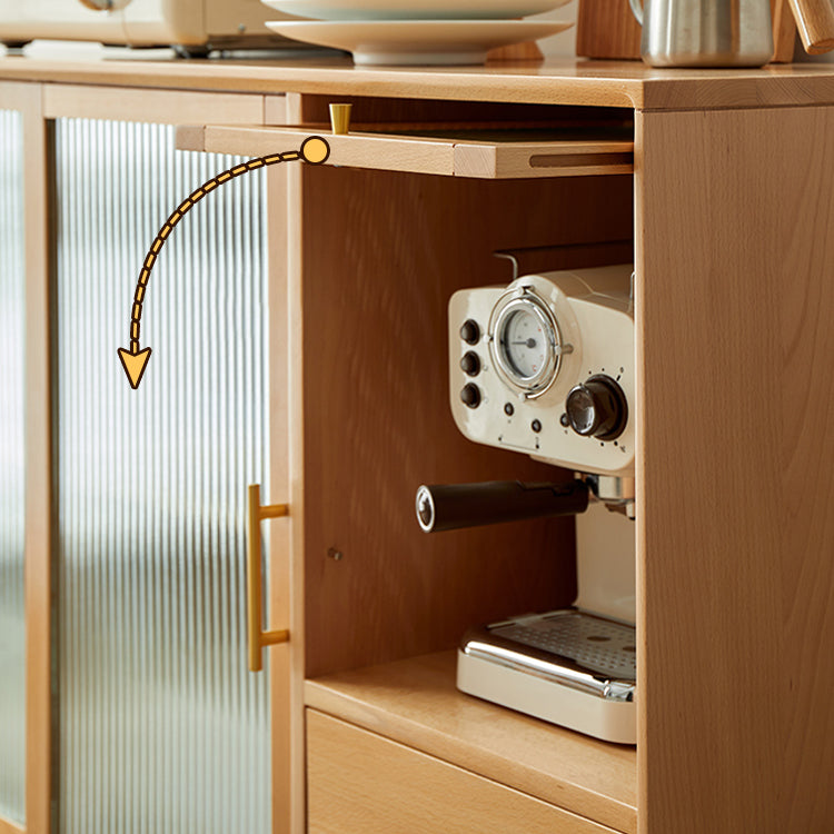 Contemporary Beech Dining Server Glass Doors Buffet Server for Dining Room Clearhalo 'buffet_sideboard' 'Buffets & Sideboards' 'furn' 'furn_buffet_sideboard' 'Furniture' 'Kitchen & Dining Furniture' 7538347