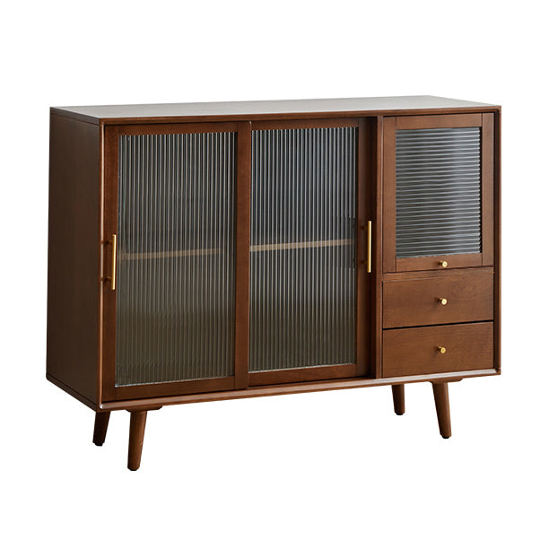 Contemporary Beech Dining Server Glass Doors Buffet Server for Dining Room 47"L x 16"W x 36"H Walnut 3 Clearhalo 'buffet_sideboard' 'Buffets & Sideboards' 'furn' 'furn_buffet_sideboard' 'Furniture' 'Kitchen & Dining Furniture' 7538348