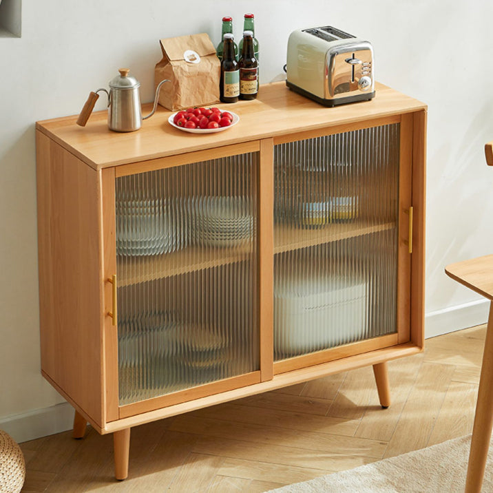 Contemporary Beech Dining Server Glass Doors Buffet Server for Dining Room Clearhalo 'buffet_sideboard' 'Buffets & Sideboards' 'furn' 'furn_buffet_sideboard' 'Furniture' 'Kitchen & Dining Furniture' 7538352