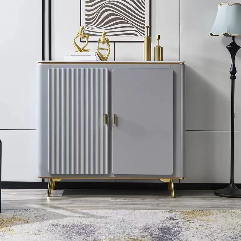 Glam Side Board Faux Marble Sideboard Table with Doors for Dining Room 47"L x 15"W x 43"H Grey Clearhalo 'buffet_sideboard' 'Buffets & Sideboards' 'furn' 'furn_buffet_sideboard' 'Furniture' 'Kitchen & Dining Furniture' 7538432