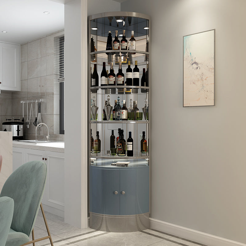 Glam Style Corner Cabinet Solid Color 2-door Accent Cabinet with Shelves Blue-Silver Clearhalo 'Cabinets & Chests' 'cabinets_chests' 'furn' 'furn_cabinets_chests' 'Furniture' 'Living Room Furniture' 7538549