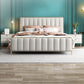 Glam -standaard bed gestoffeerd hoofdeinde massief houten beige paneelbed